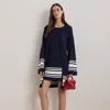 Ralph Lauren Two-tone Cap-sleeve Shift Sweater Dress In Refined Navy/white