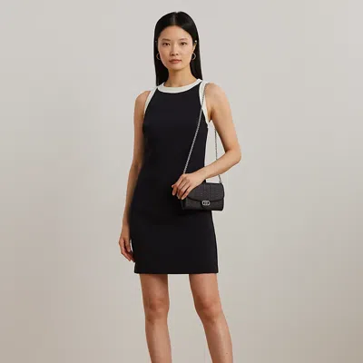 Ralph Lauren Two-tone Crepe Sleeveless Shift Dress In Black,mascarpone Cream