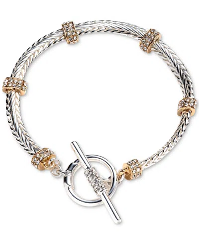 Lauren Ralph Lauren Two-tone Crystal Rondelle Flex Toggle Bracelet In Crystal Wh