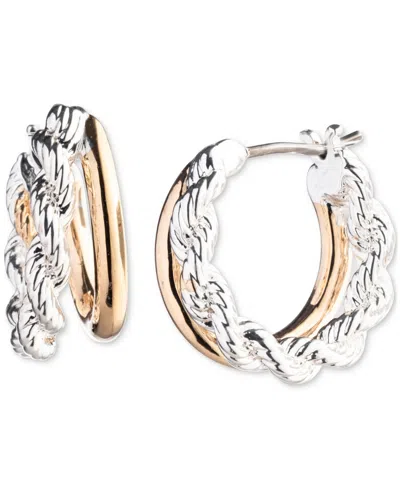 Ralph Lauren Two-tone Extra-small Rope & Solid Split-hoop Earrings, 0.45" In Gold,silve