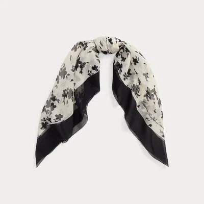 Ralph Lauren Two-tone Floral Silk Square Scarf In White