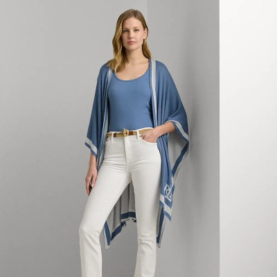 Lauren Ralph Lauren Two-tone Intarsia-knit Ruana In Blue