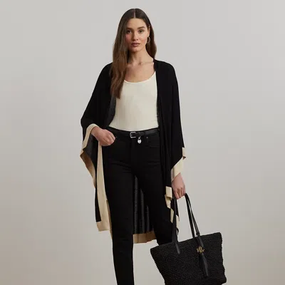 Ralph Lauren Two-tone Knit Ruana In Black