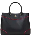 Ralph Lauren Two-tone Leather Large Marcy Satchel In Black,festive Red