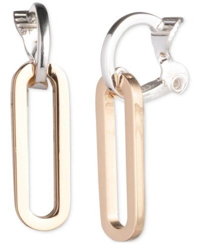 Lauren Ralph Lauren Two-tone Link Charm Clip-on Hoop Earrings In Gold,silve