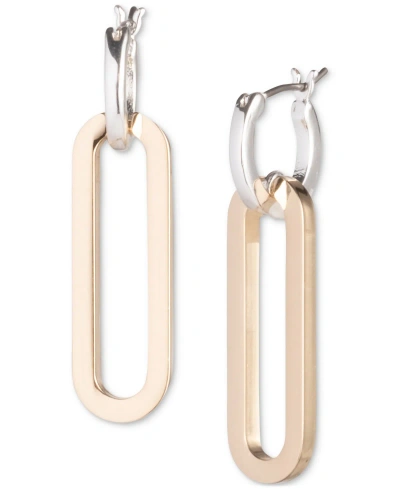Lauren Ralph Lauren Two-tone Link Charm Hoop Earrings In Gold,silve