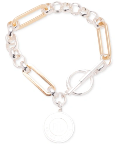 Lauren Ralph Lauren Two-tone Logo Coin Charm Link Bracelet In Gold,silve