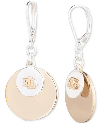Lauren Ralph Lauren Two-tone Logo Disc Drop Earrings In Gold,silver
