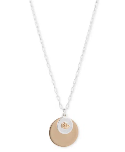 Lauren Ralph Lauren Two-tone Logo Disc Pendant Necklace, 16" + 3" Extender In Gold,silver