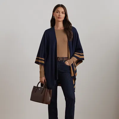 Ralph Lauren Two-tone Reversible Ruana In Navy/camel