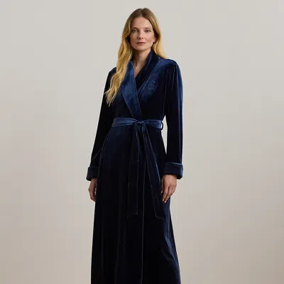 Ralph Lauren Velvet Long Shawl-collar Robe In Navy