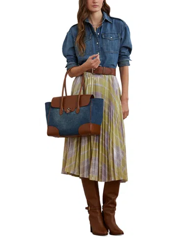 Ralph Lauren Washed Denim Extra-large Tanner Satchel In Oxford Blue,lauren Tan