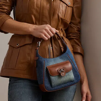 Ralph Lauren Washed Denim Small Tanner Shoulder Bag In Oxford Blue,lauren Tan