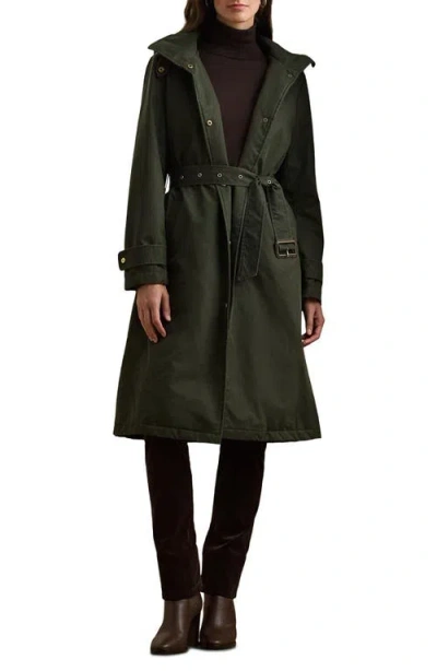 Ralph Lauren Lauren  Waxed Hooded Coat In Loden Black