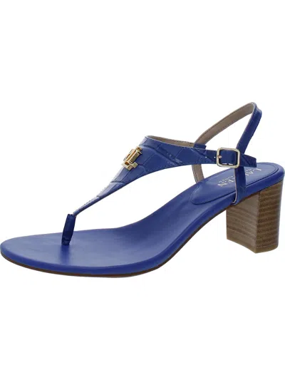 Ralph Lauren Westcott Womens Pebbled Leather Logo Thong Sandals In Blue
