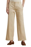 Ralph Lauren Lauren  Wide Leg Cotton Twill Pants In Ivory Beige