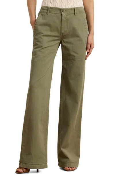 Ralph Lauren Lauren  Wide Leg Cotton Twill Pants In Sage Green