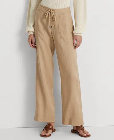 Ralph Lauren Wide-leg Linen Pants In Birch Tan