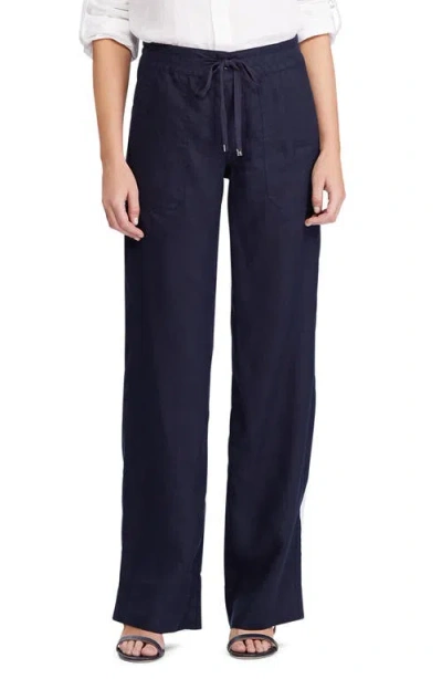 Ralph Lauren Lauren  Wide Leg Linen Pants In Lauren Navy