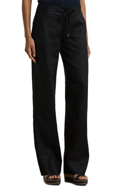 Ralph Lauren Lauren  Wide Leg Linen Pants In Polo Black