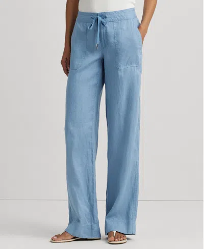 Lauren Ralph Lauren Wide-leg Linen Pants, Regular & Petite In Pale Azure