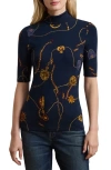Ralph Lauren Women's Belting-print Stretch Jersey Turtleneck In Navy Multi