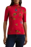 Ralph Lauren Women's Belting-print Stretch Jersey Turtleneck In Red Multi