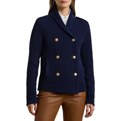 Ralph Lauren Lauren  Wilmat Double Breasted Cotton Cardigan In Blau