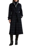 Ralph Lauren Women's Single-breasted Stand-collar Maxi Coat In Navy Blue/grey Windowpane