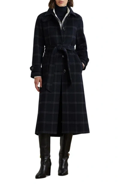 Lauren Ralph Lauren Women's Single-breasted Stand-collar Maxi Coat In Navy,grey Windowpane