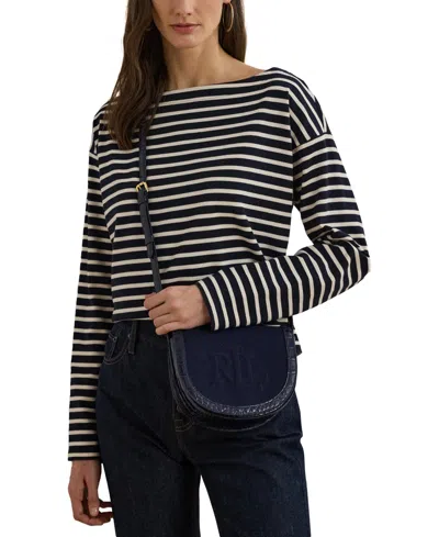 Ralph Lauren Witley Leather And Canvas Small Crossbody In Nvy,nvy