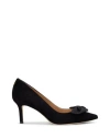 Ralph Lauren Lanette Bow Trim Black Suede Court Shoes In Black