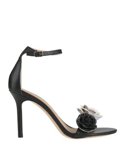 Ralph Lauren Allie 90mm Floral-appliqué Sandals In Black