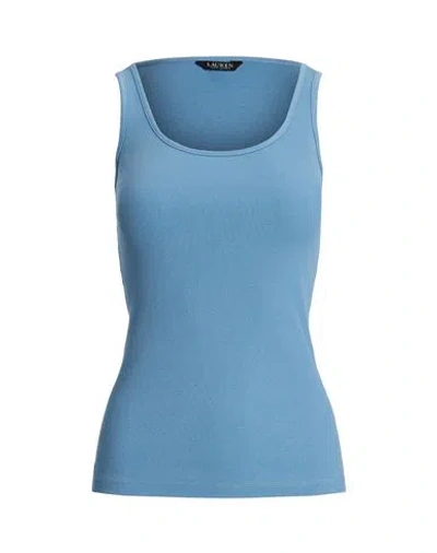 Lauren Ralph Lauren Woman Tank Top Slate Blue Size L Cotton, Elastane