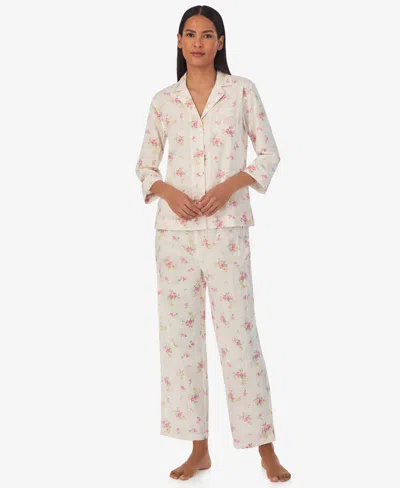 Lauren Ralph Lauren Women's 2-pc. 3/4-sleeve Printed Pajamas Set In Ivory Floral