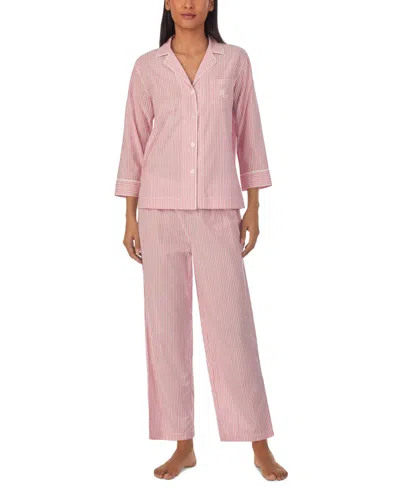 Lauren Ralph Lauren Women's 2-pc. 3/4-sleeve Printed Pajamas Set In Pink Stripe