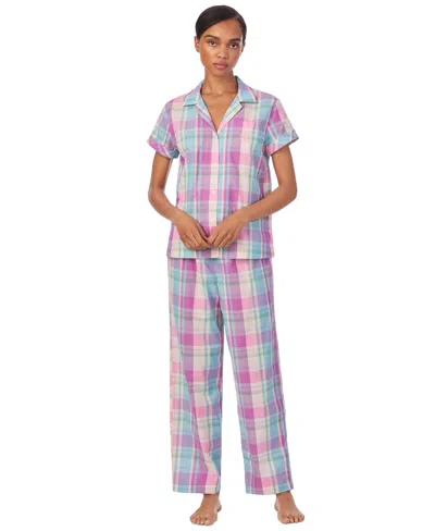 Ralph Lauren Women's 2-pc. Short-sleeve Notch-collar Ankle-pant Pajama Set In Pink Plaid