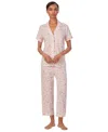 Ralph Lauren Petite 2-pc. Short-sleeve Notch-collar Cropped-pant Pajama Set In Multi Floral
