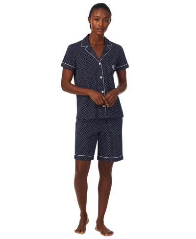 Ralph Lauren Women's 2-pc. Notched-collar Bermuda Pajamas Set In Navy Dot