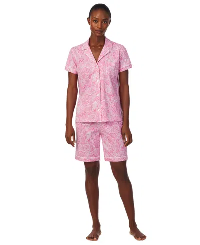 Ralph Lauren Women's 2-pc. Notched-collar Bermuda Pajamas Set In Pink Paisley
