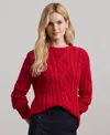 Ralph Lauren Women's Aran-knit Cotton-blend Crewneck Sweater, Regular & Petite In Festive Red