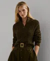 Ralph Lauren Women's Aran-knit Cotton Quarter-zip Pullover In Green