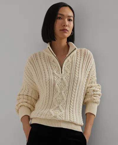 Ralph Lauren Lauren  Fisherman Cotton Quarter Zip Sweater In Mascarpone Cream