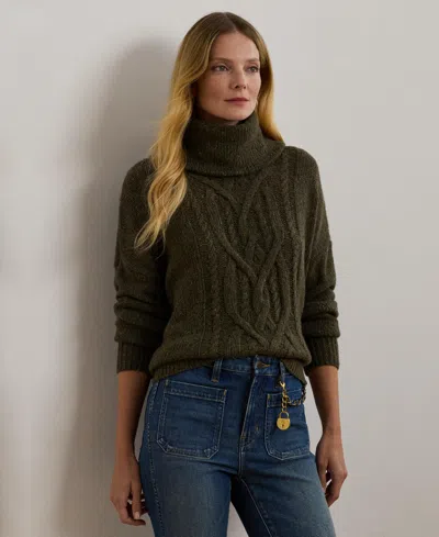 Lauren Ralph Lauren Women's Aran-knit Wool-blend Turtleneck Sweater In Botanic Green Donegal