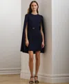 Ralph Lauren Women's Belted Cape Georgette Cocktail Dress In Lighthouse Navy