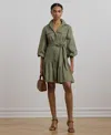 Ralph Lauren Belted Cotton-blend Shirtdress In Sage Green