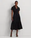 Ralph Lauren Women's Belted Cotton-blend Tiered Dress In Black