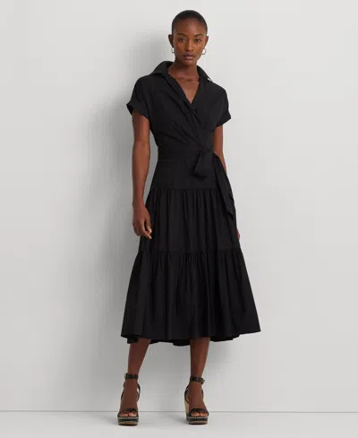 Lauren Ralph Lauren Women's Belted Cotton-blend Tiered Dress In Black