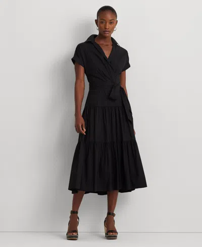 Ralph Lauren Women's Belted Cotton-blend Tiered Dress In Black