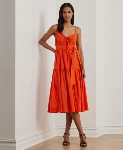Ralph Lauren Women's Belted Cotton Voile Sleeveless Dress In Orange Lily
